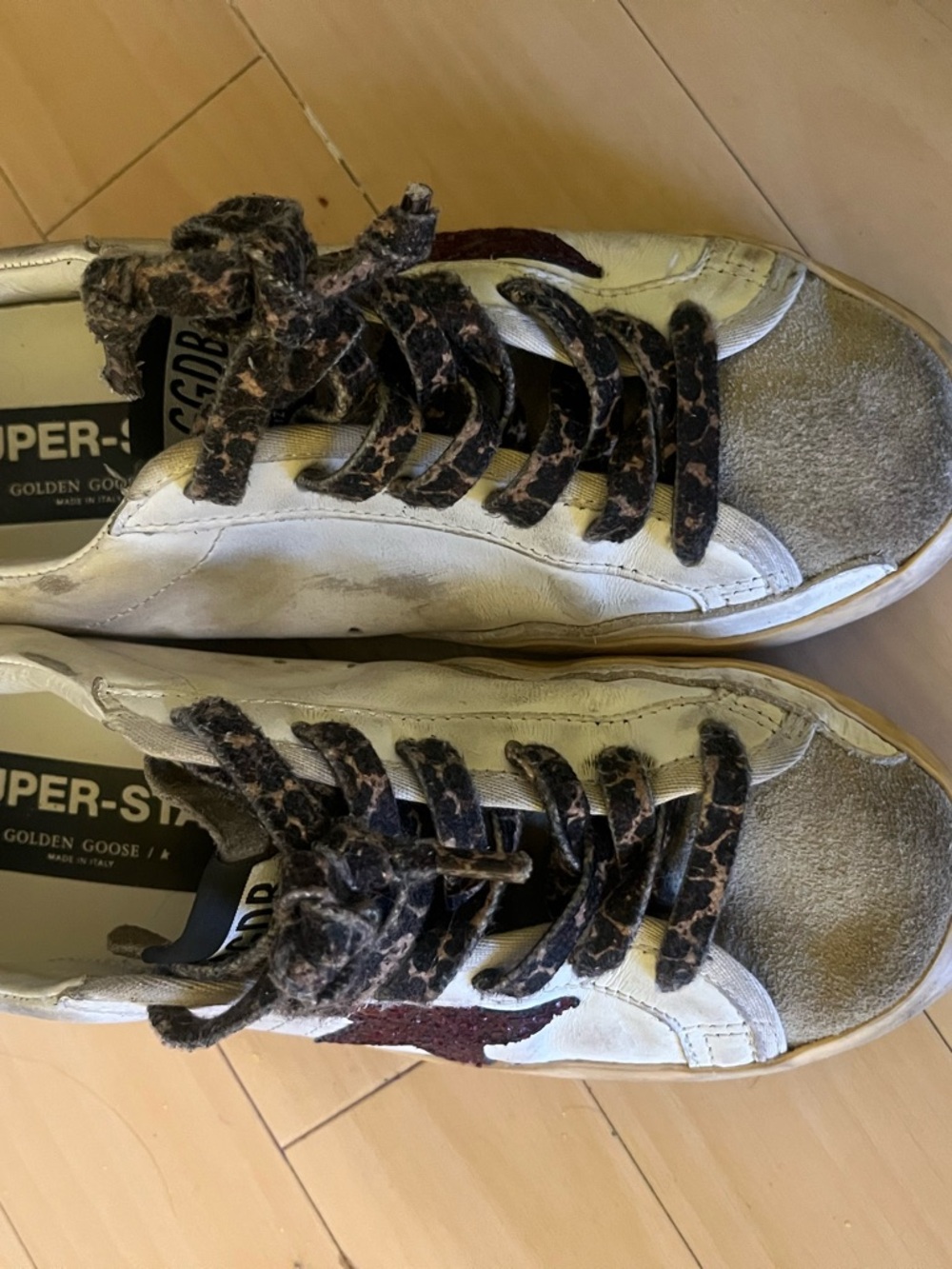 Golden Goose WOMENS Sneakers with Gray Suede Toe and Leopard Laces